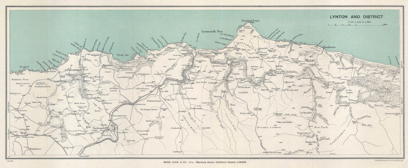 LYNTON & DISTRICT. Exmoor coast vintage tourist map. Devon. WARD LOCK 1929